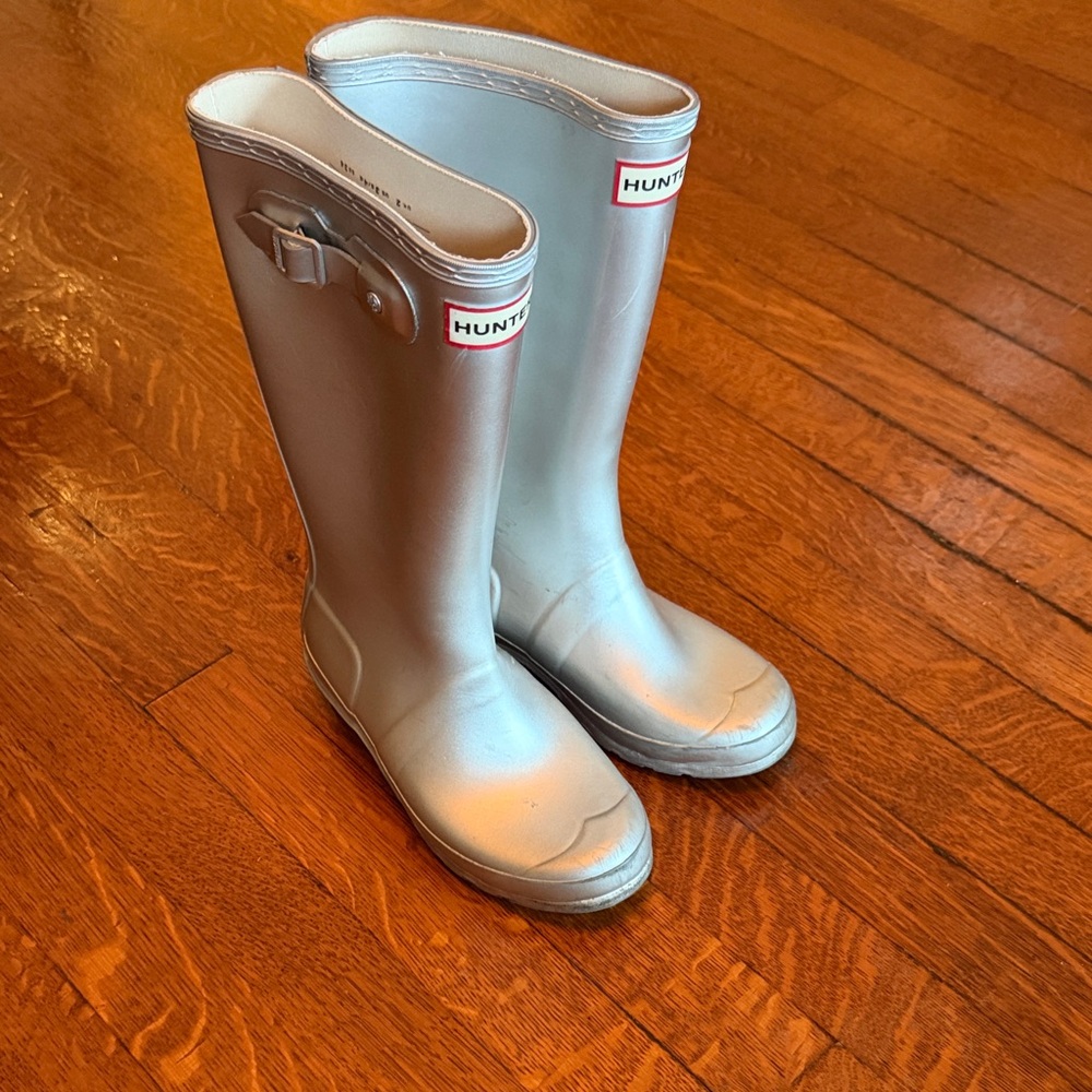 Hunter Kids Metallic Silver Rain Boots